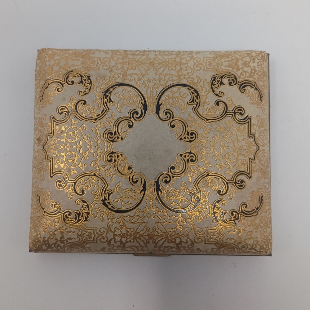 Vintage Marhill Fifth Avenue Gold Tooled Leather Brass Powder Compact Vanity J1